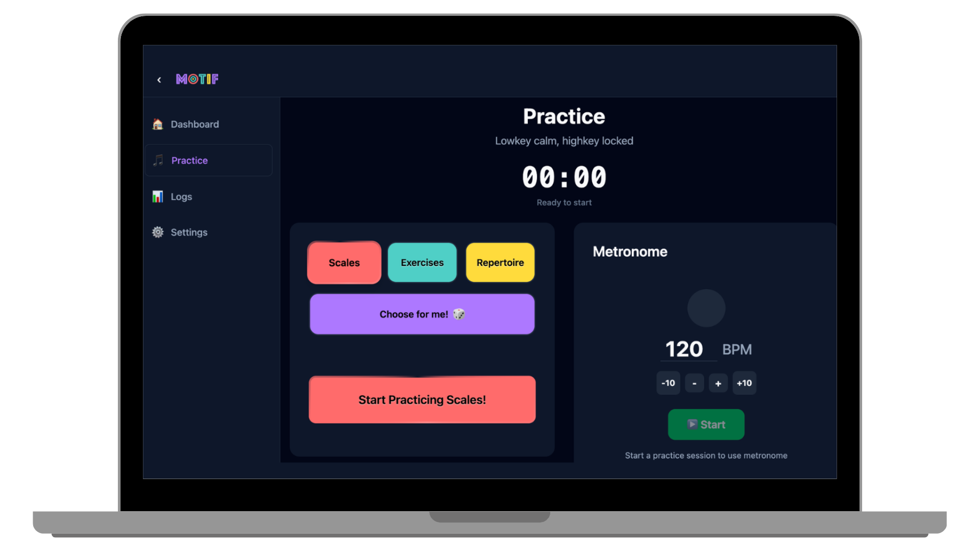MOTIF desktop practice dashboard