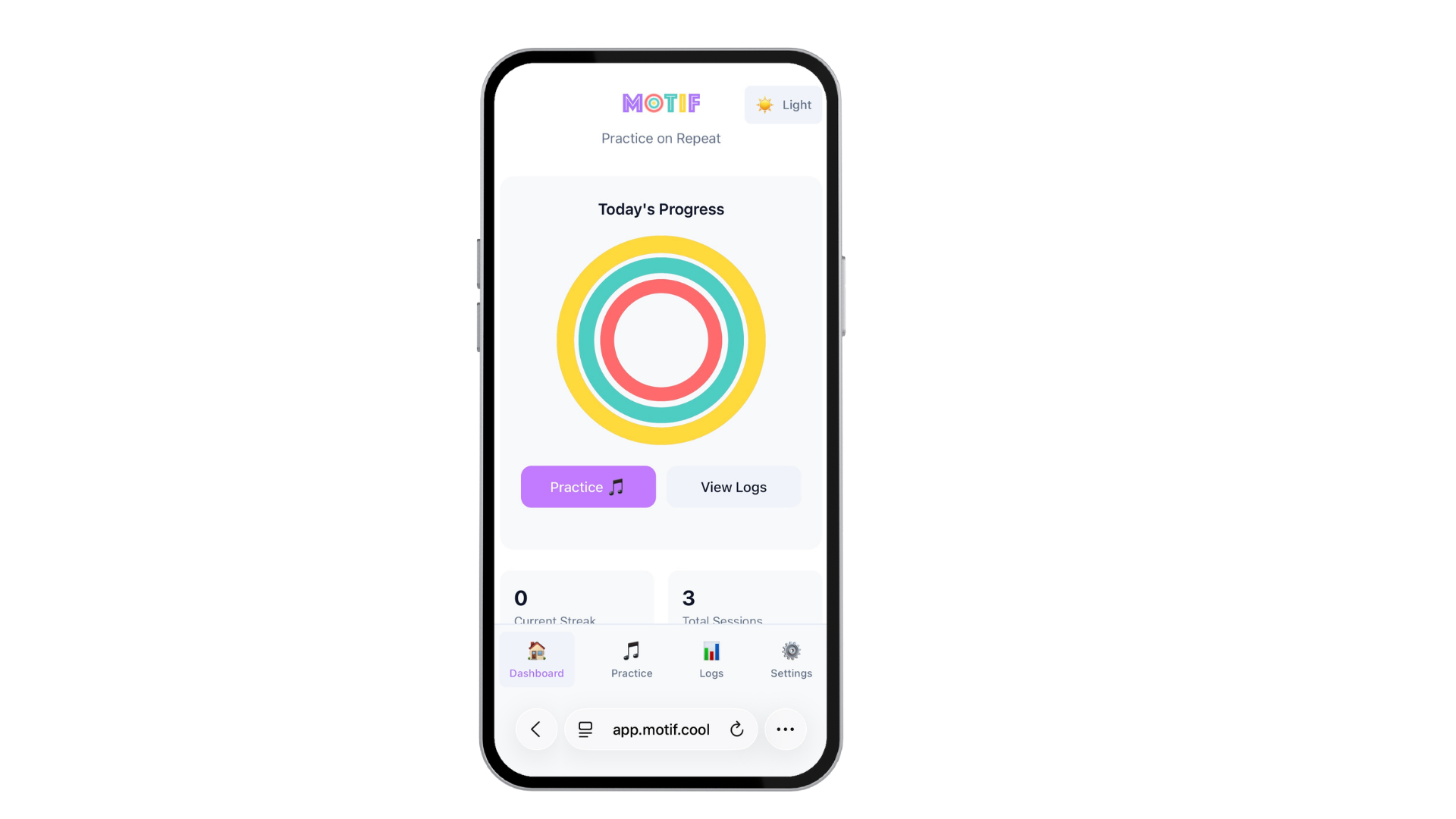 MOTIF mobile practice rings screen